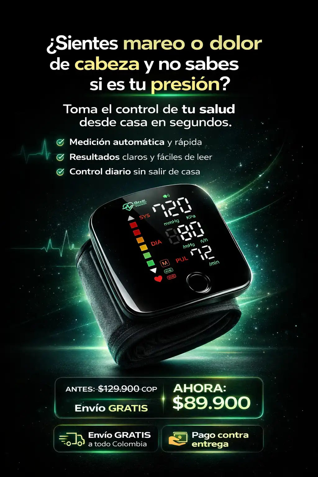 Monitor de presión arterial de muñequera